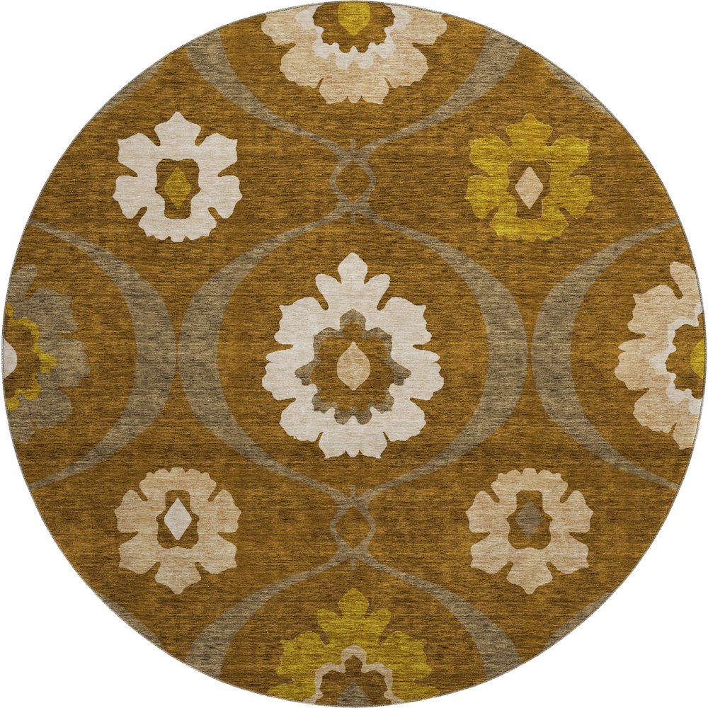 Premium Machine Washable Mayfield AMF858 Mocha 8' x 8' Round Rug. Picture 1