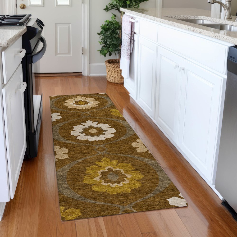 Premium Machine Washable Mayfield AMF858 Mocha 2'3" x 7'6" Runner Rug. Picture 5