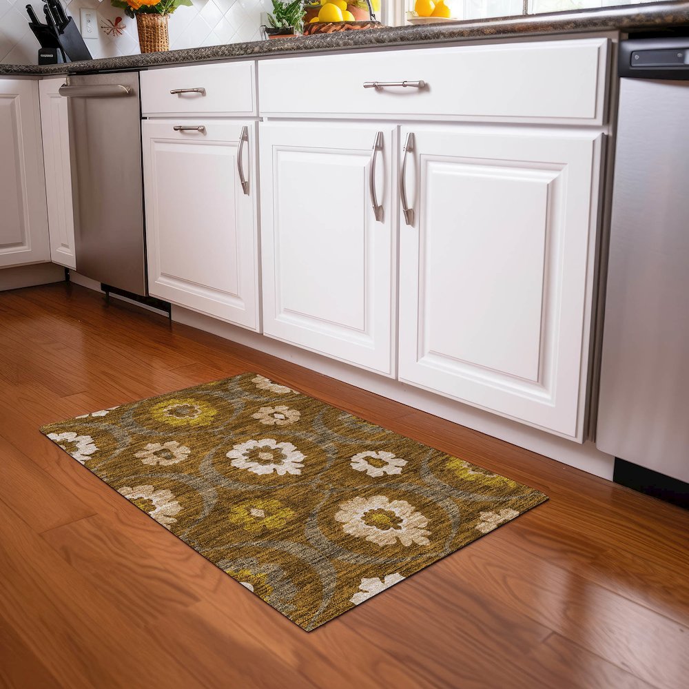 Premium Machine Washable Mayfield AMF858 Mocha 1'8" x 2'6" Rug. Picture 5