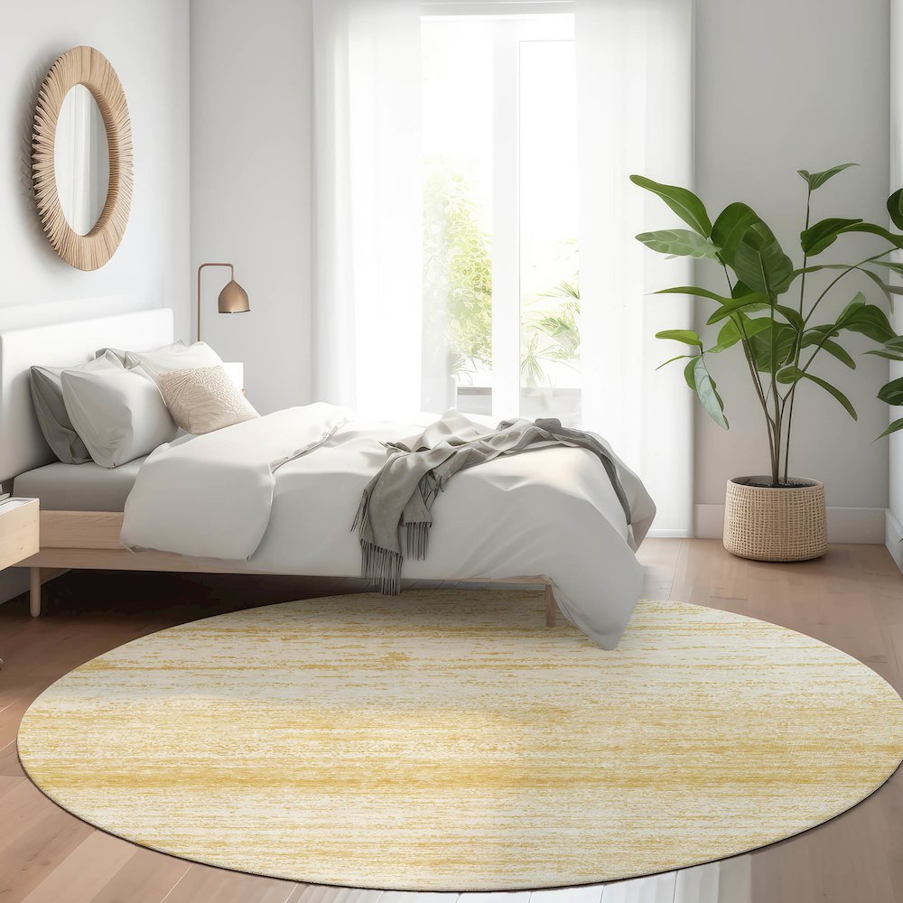 Premium Machine Washable Mayfield AMF859 Gold 8' x 8' Round Rug. Picture 5
