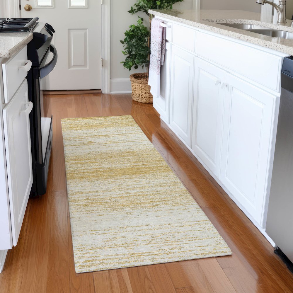 Premium Machine Washable Mayfield AMF859 Gold 2'3" x 7'6" Runner Rug. Picture 5