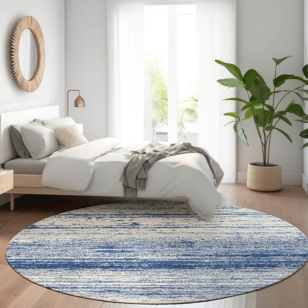 Premium Machine Washable Mayfield AMF859 Navy 8' x 8' Round Rug. Picture 5