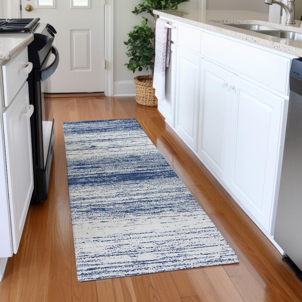Premium Machine Washable Mayfield AMF859 Navy 2'3" x 7'6" Runner Rug. Picture 5