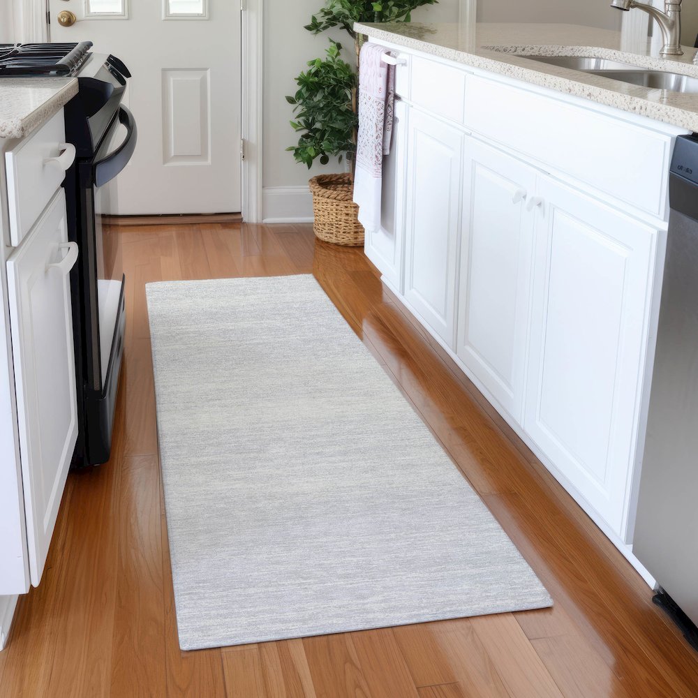Premium Machine Washable Mayfield AMF859 Silver 2'3" x 7'6" Runner Rug. Picture 5