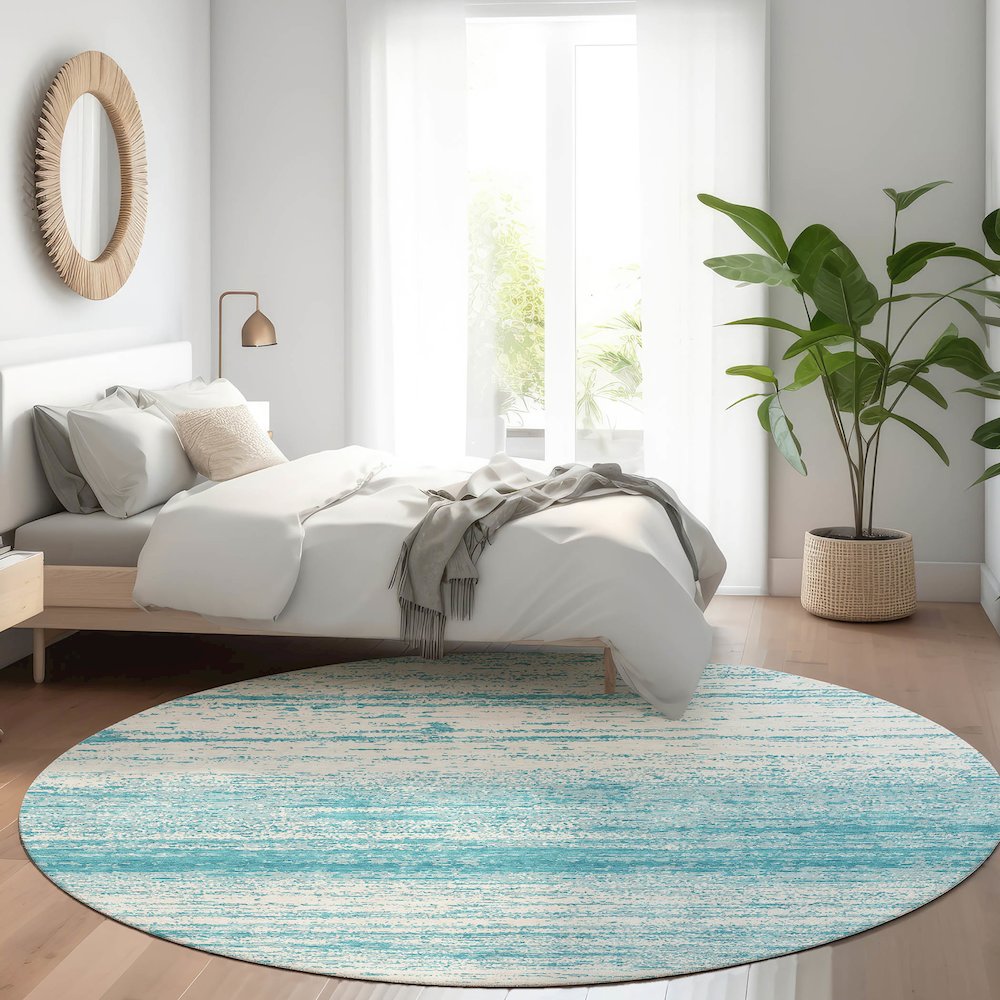 Premium Machine Washable Mayfield AMF859 Teal 8' x 8' Round Rug. Picture 5