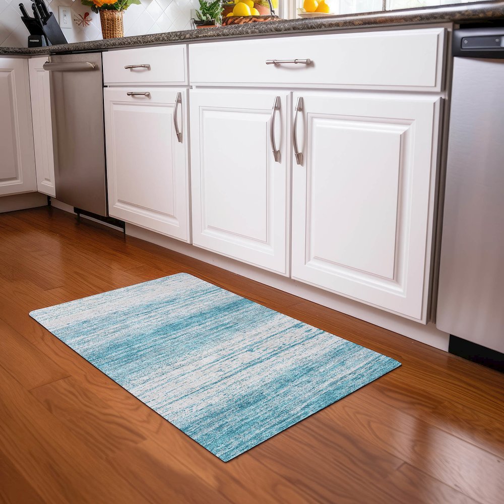 Premium Machine Washable Mayfield AMF859 Teal 1'8" x 2'6" Rug. Picture 5