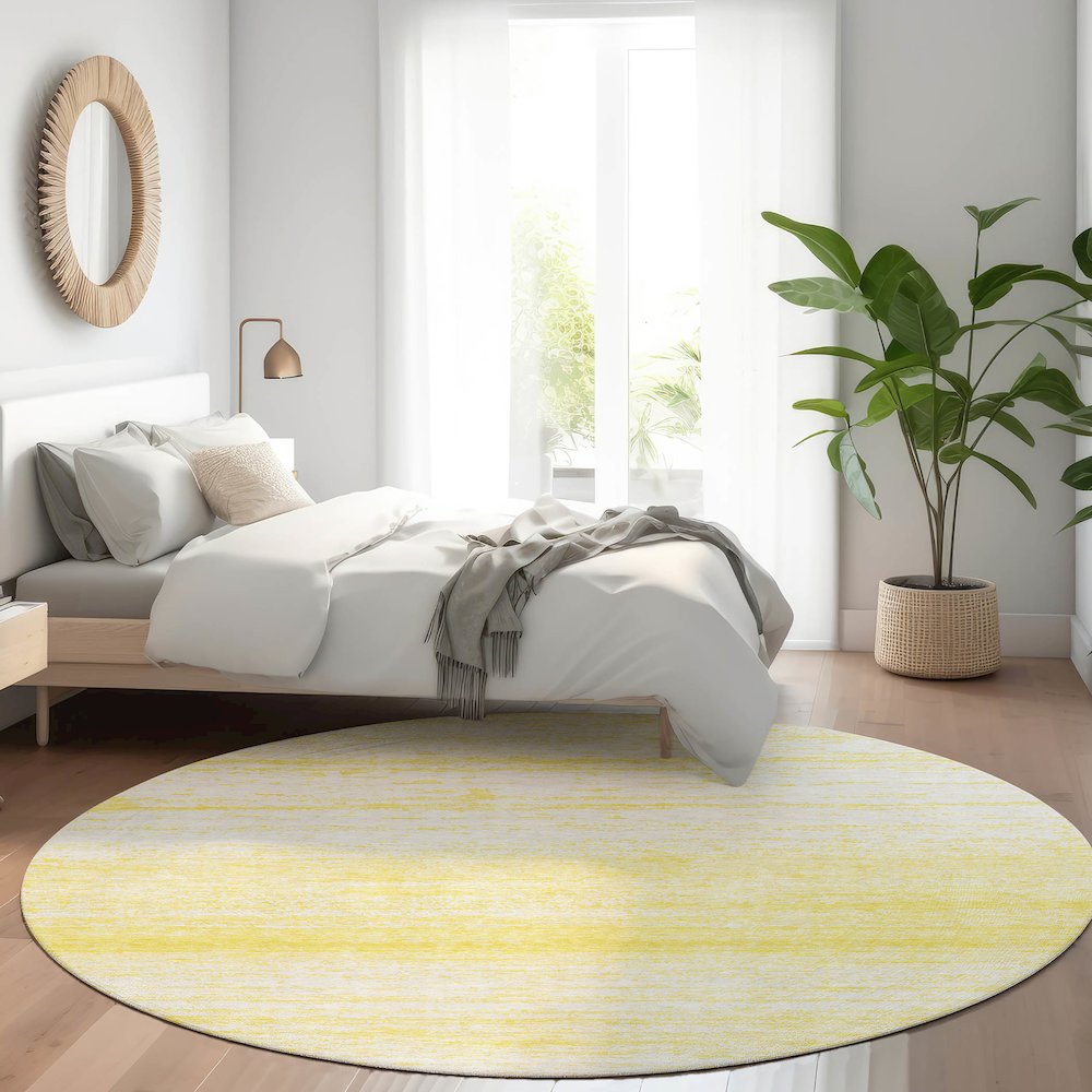 Premium Machine Washable Mayfield AMF859 Yellow 8' x 8' Round Rug. Picture 5