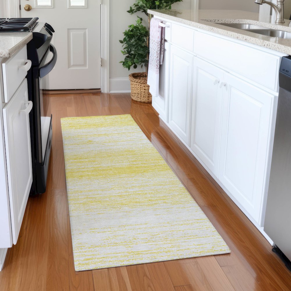 Premium Machine Washable Mayfield AMF859 Yellow 2'3" x 7'6" Runner Rug. Picture 5