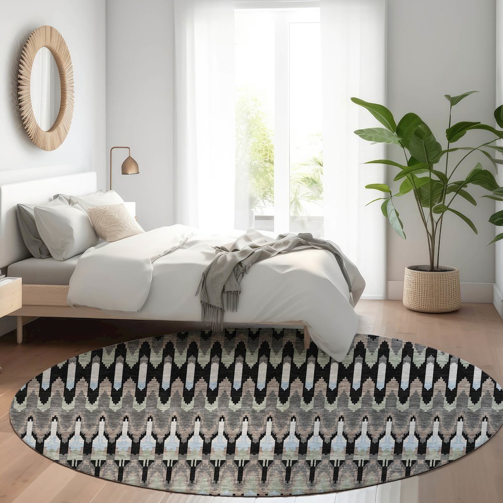 Premium Machine Washable Mayfield AMF860 Black 8' x 8' Round Rug. Picture 5