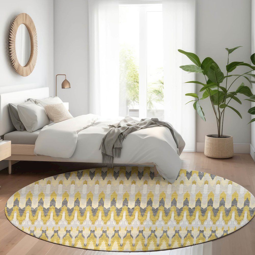 Premium Machine Washable Mayfield AMF860 Gold 8' x 8' Round Rug. Picture 5