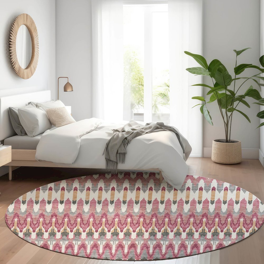 Premium Machine Washable Mayfield AMF860 Mauve 8' x 8' Round Rug. Picture 5