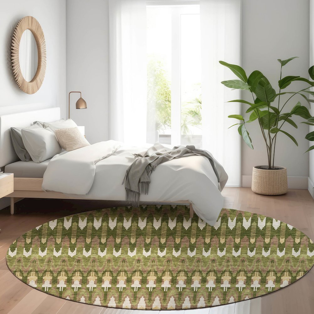 Premium Machine Washable Mayfield AMF860 Olive 8' x 8' Round Rug. Picture 5