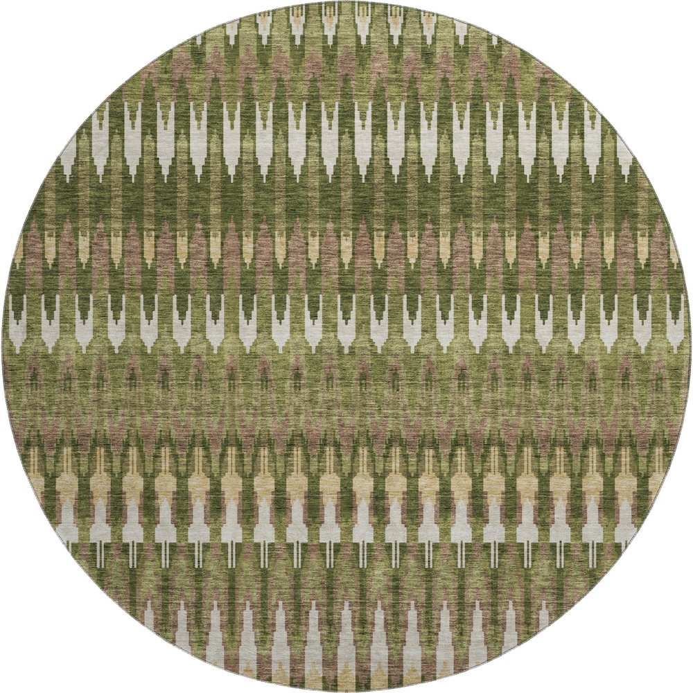 Premium Machine Washable Mayfield AMF860 Olive 8' x 8' Round Rug. Picture 1