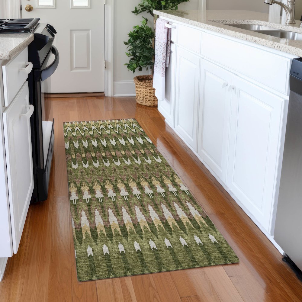 Premium Machine Washable Mayfield AMF860 Olive 2'3" x 7'6" Runner Rug. Picture 5