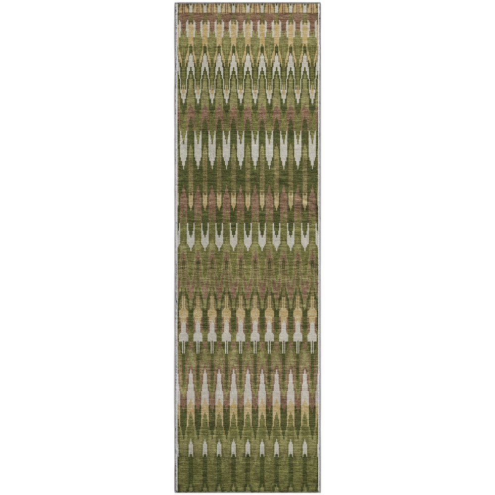 Premium Machine Washable Mayfield AMF860 Olive 2'3" x 7'6" Runner Rug. Picture 1