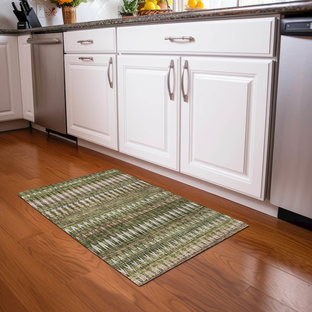 Premium Machine Washable Mayfield AMF860 Olive 1'8" x 2'6" Rug. Picture 5