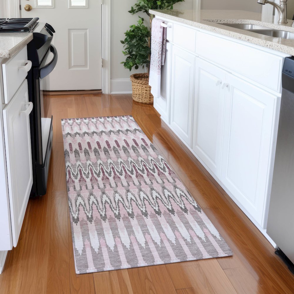 Premium Machine Washable Mayfield AMF860 Pink 2'3" x 7'6" Runner Rug. Picture 5