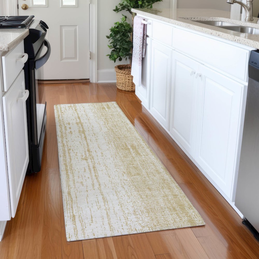 Premium Machine Washable Mayfield AMF861 Gold 2'3" x 7'6" Runner Rug. Picture 5