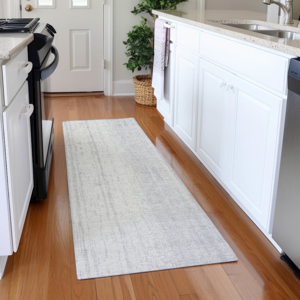 Premium Machine Washable Mayfield AMF861 Silver 2'3" x 7'6" Runner Rug. Picture 5