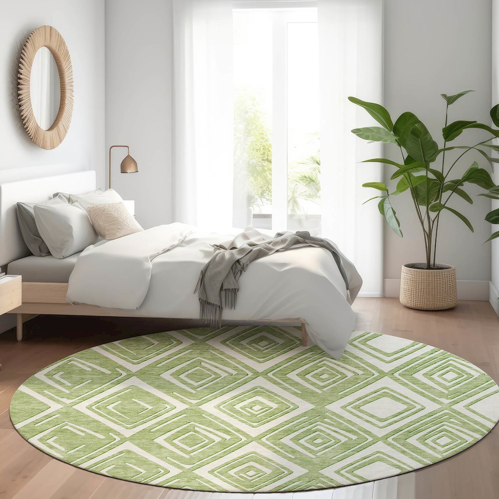 Premium Machine Washable Mayfield AMF862 Green 8' x 8' Round Rug. Picture 5
