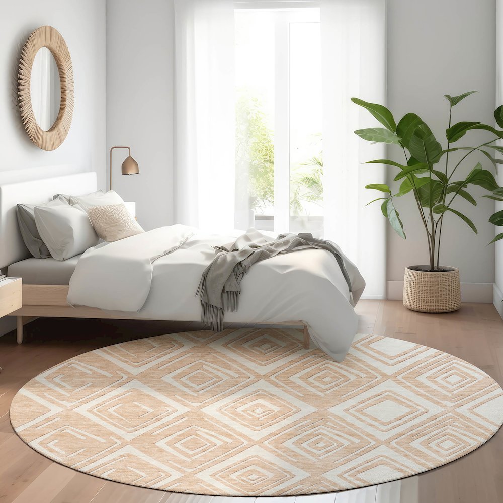 Premium Machine Washable Mayfield AMF862 Peach 8' x 8' Round Rug. Picture 5