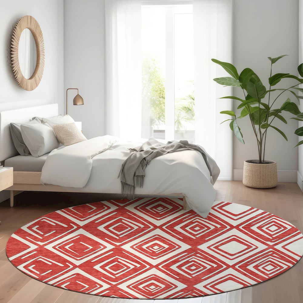 Premium Machine Washable Mayfield AMF862 Red 8' x 8' Round Rug. Picture 5