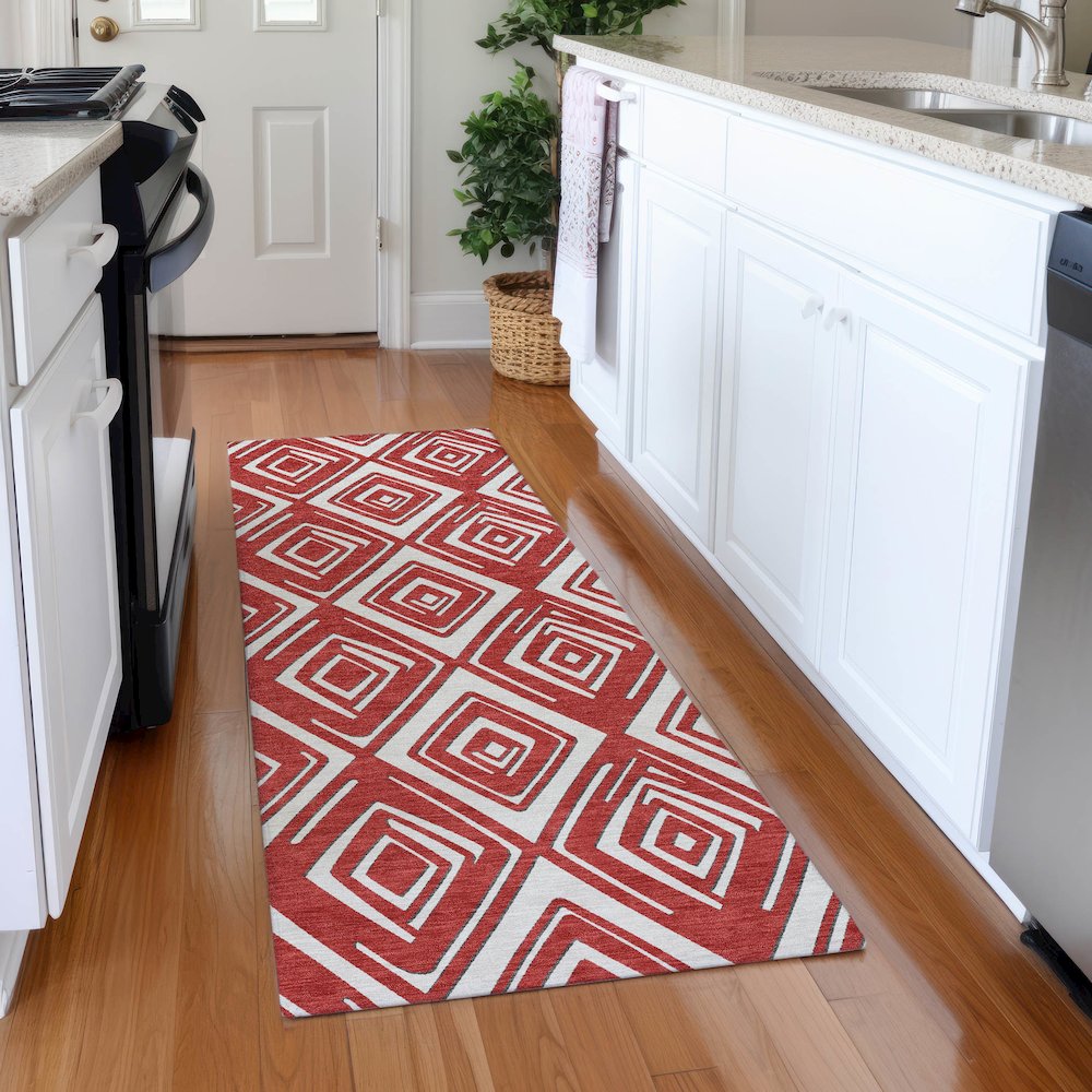 Premium Machine Washable Mayfield AMF862 Red 2'3" x 7'6" Runner Rug. Picture 5