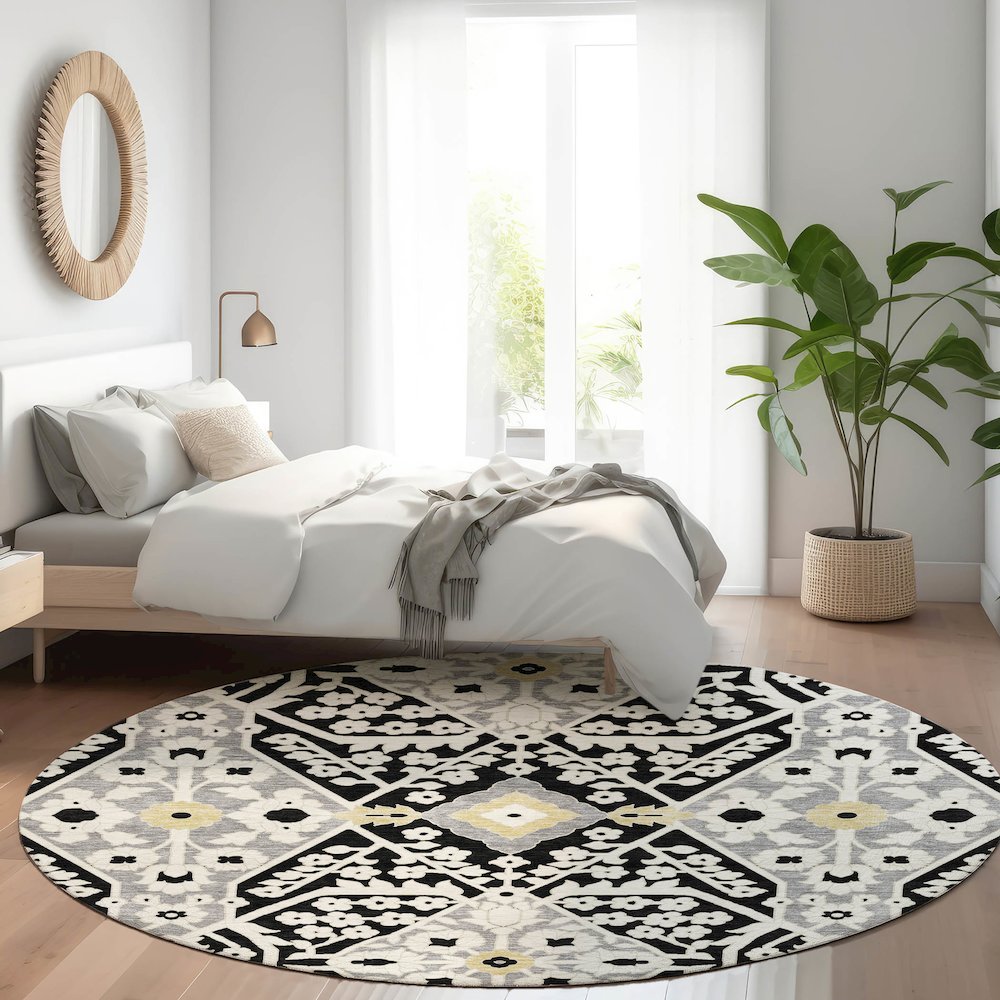 Premium Machine Washable Mayfield AMF863 Black 8' x 8' Round Rug. Picture 5