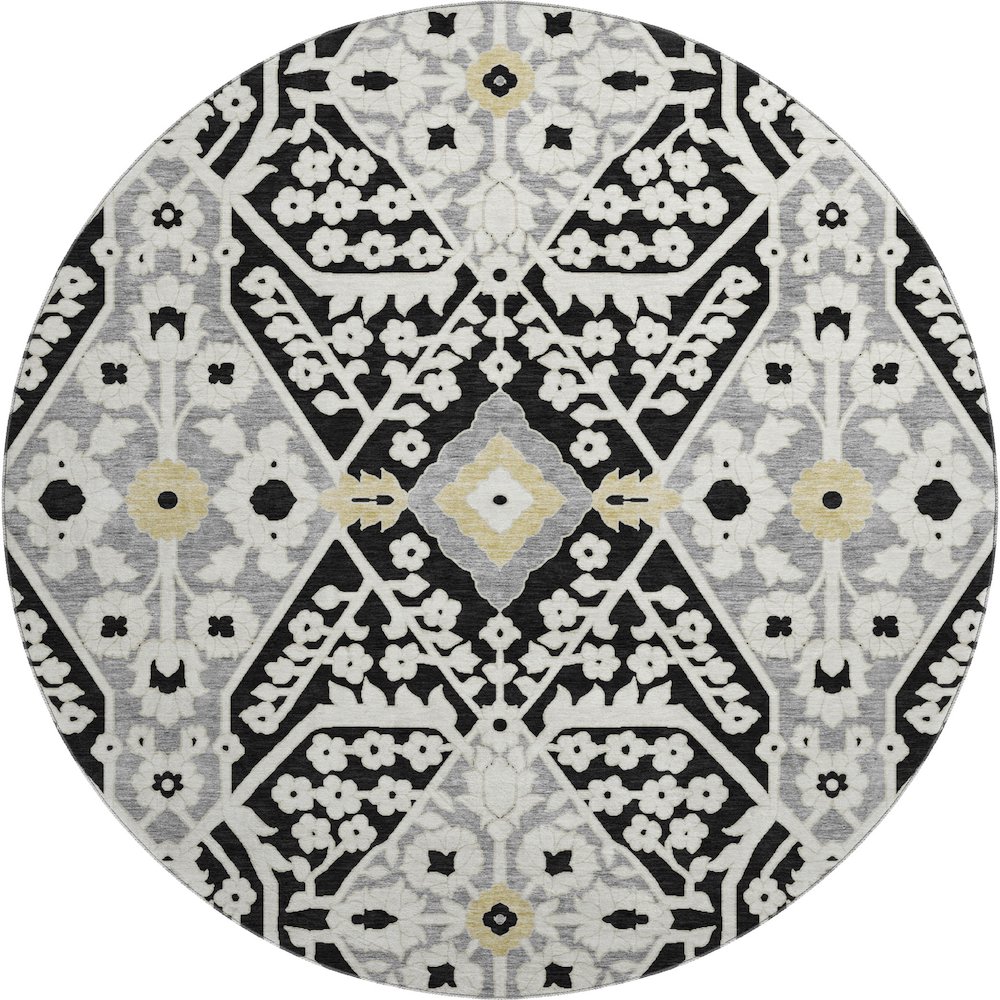 Premium Machine Washable Mayfield AMF863 Black 8' x 8' Round Rug. Picture 1