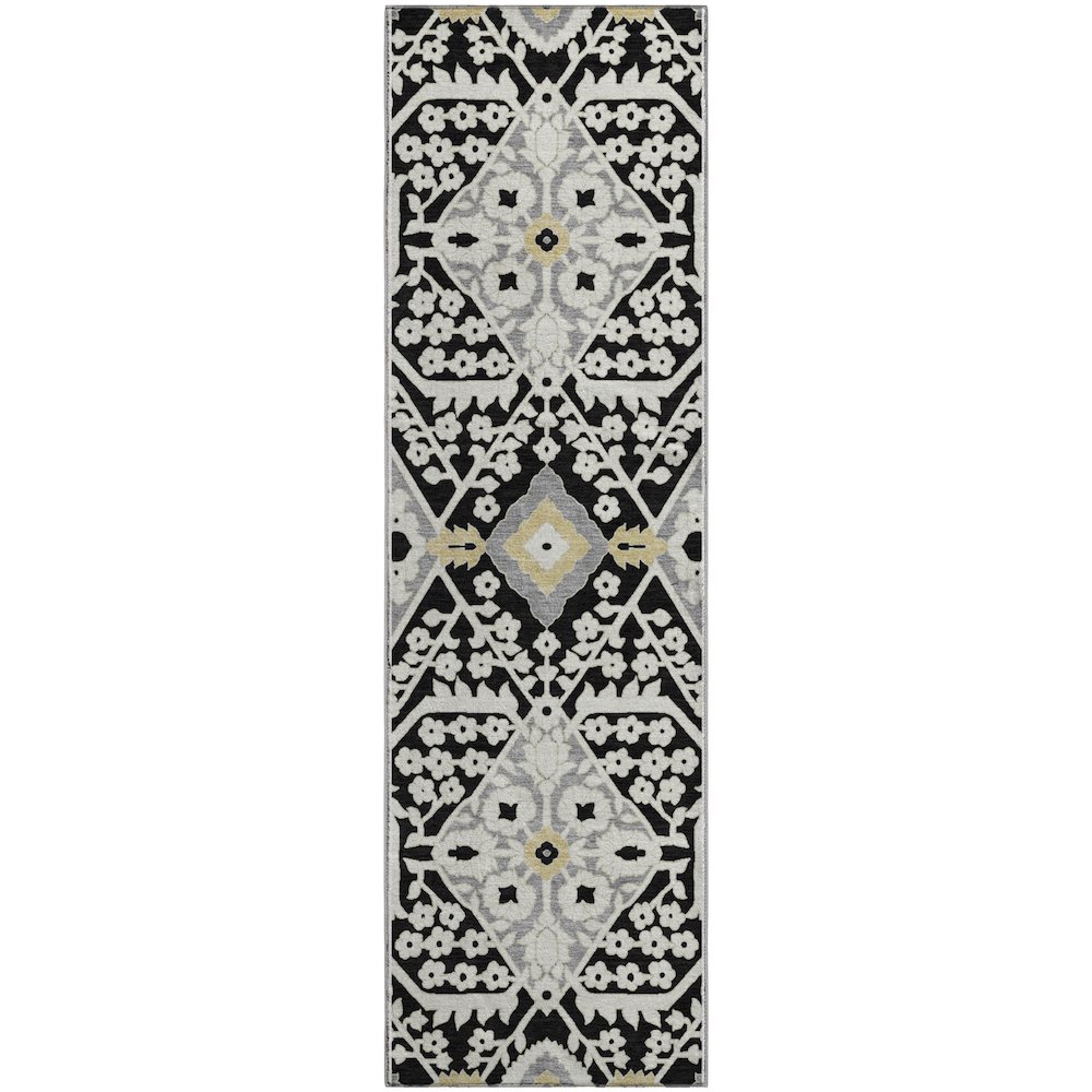 Premium Machine Washable Mayfield AMF863 Black 2'3" x 7'6" Runner Rug. Picture 1