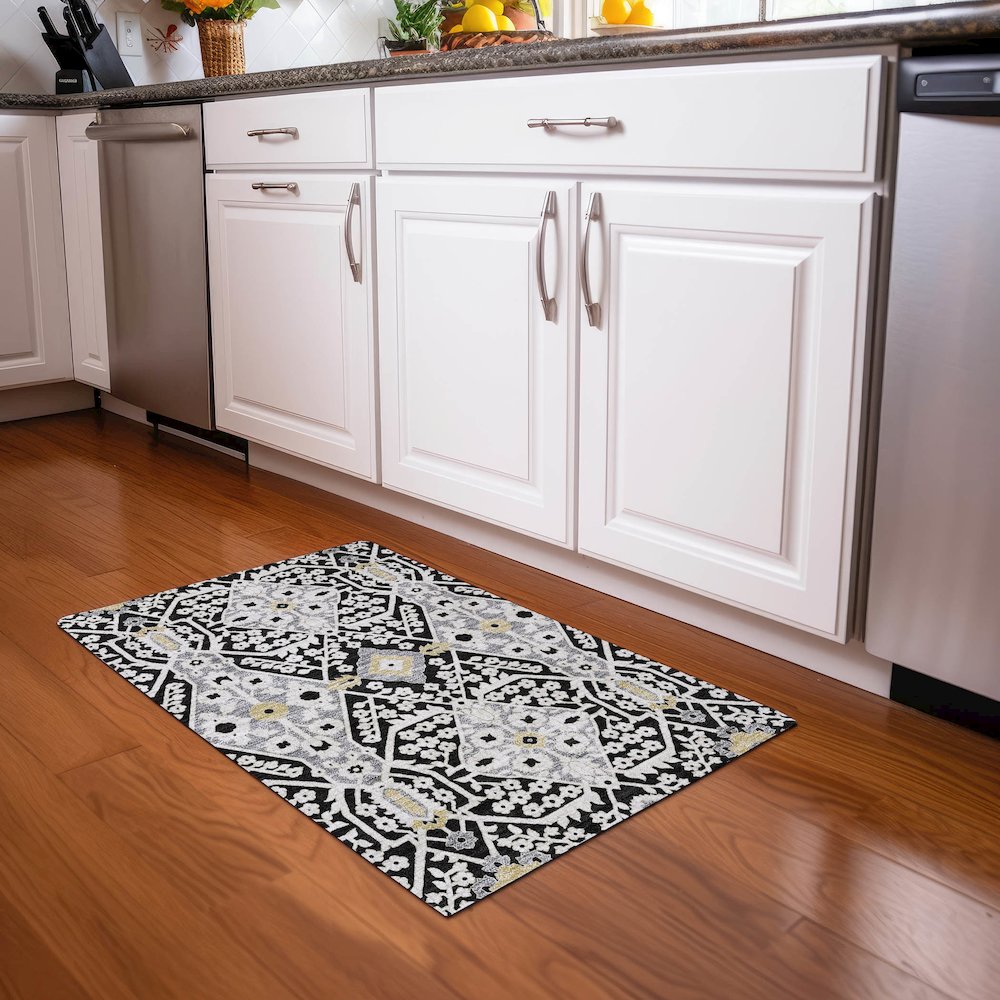 Premium Machine Washable Mayfield AMF863 Black 1'8" x 2'6" Rug. Picture 5