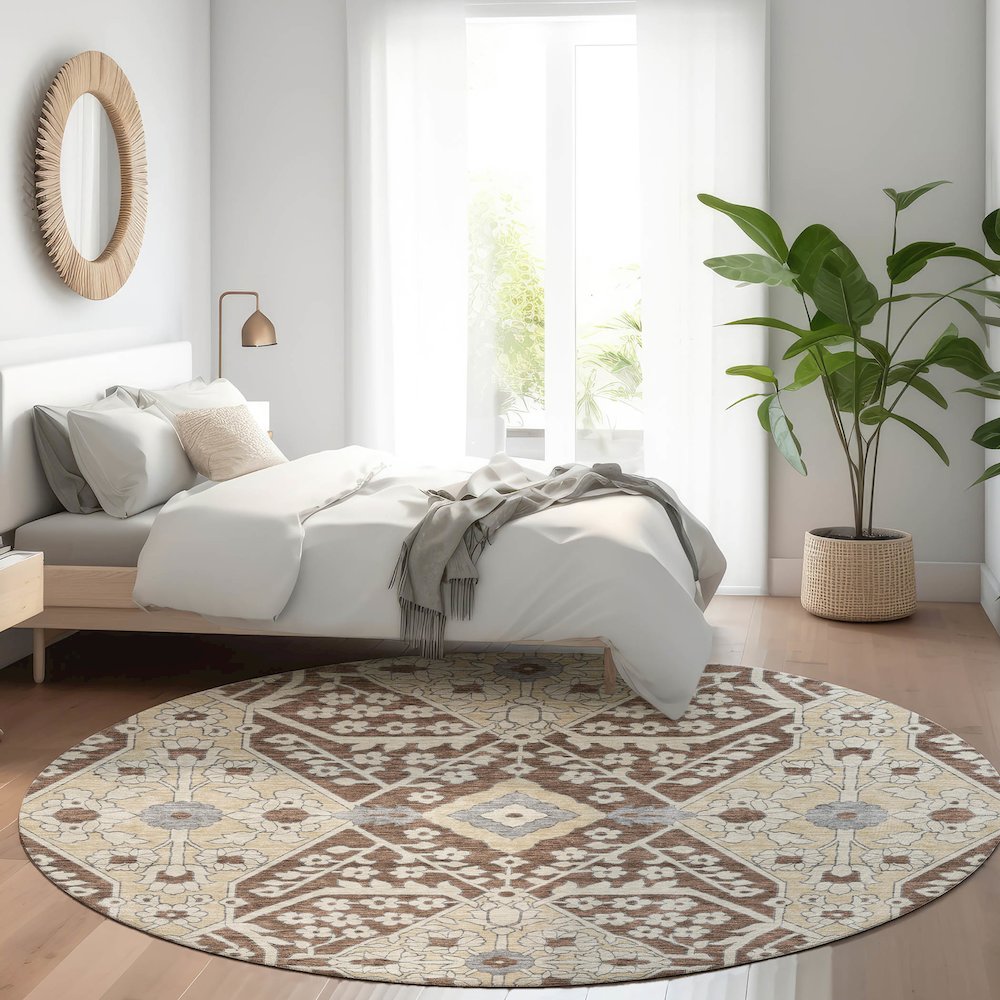 Premium Machine Washable Mayfield AMF863 Chocolate 8' x 8' Round Rug. Picture 5