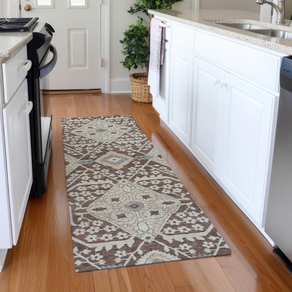 Premium Machine Washable Mayfield AMF863 Chocolate 2'3" x 7'6" Runner Rug. Picture 5