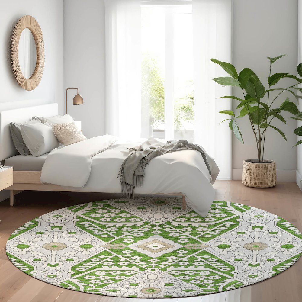 Premium Machine Washable Mayfield AMF863 Green 8' x 8' Round Rug. Picture 5