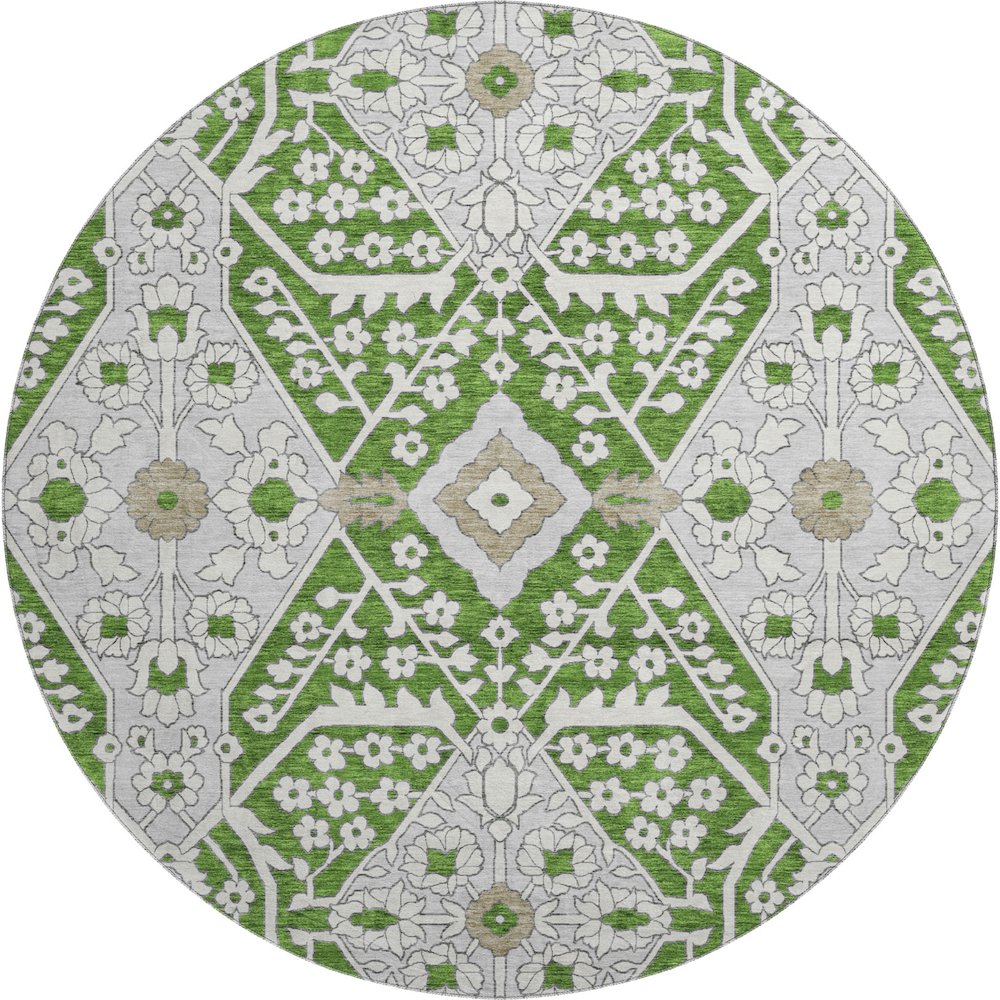 Premium Machine Washable Mayfield AMF863 Green 8' x 8' Round Rug. Picture 1