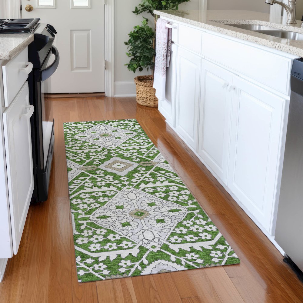 Premium Machine Washable Mayfield AMF863 Green 2'3" x 7'6" Runner Rug. Picture 5
