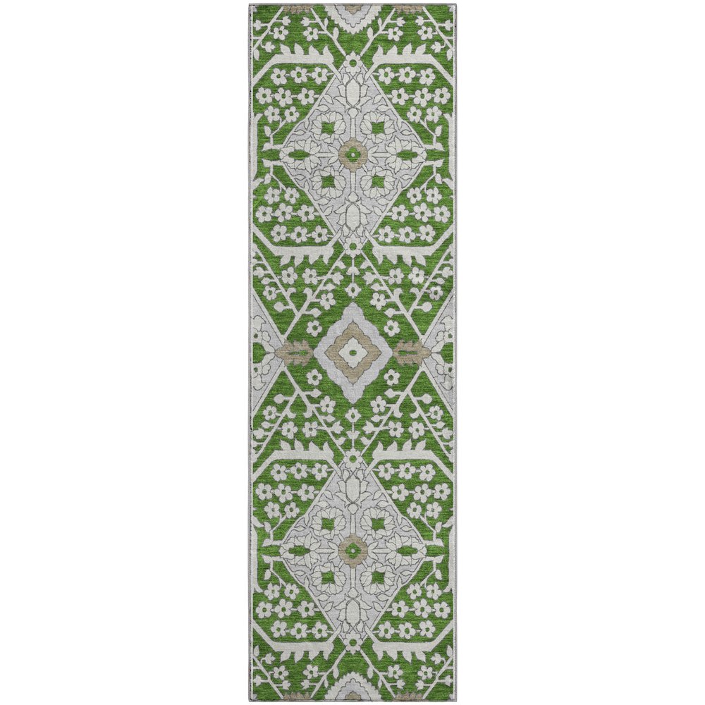 Premium Machine Washable Mayfield AMF863 Green 2'3" x 7'6" Runner Rug. Picture 1
