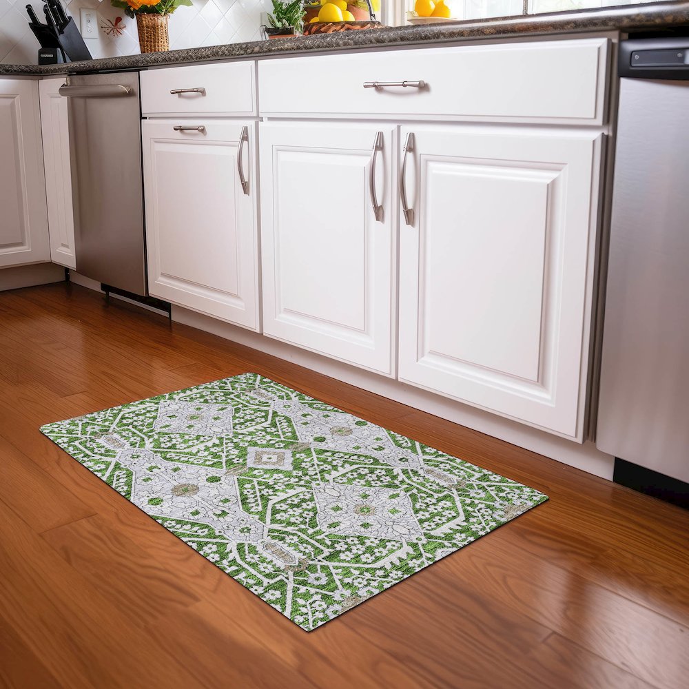 Premium Machine Washable Mayfield AMF863 Green 1'8" x 2'6" Rug. Picture 5