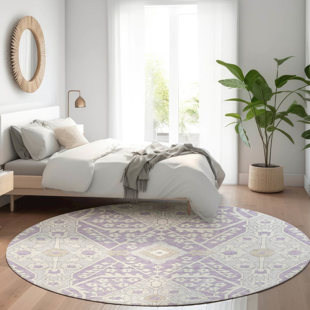 Premium Machine Washable Mayfield AMF863 Lavender 8' x 8' Round Rug. Picture 5