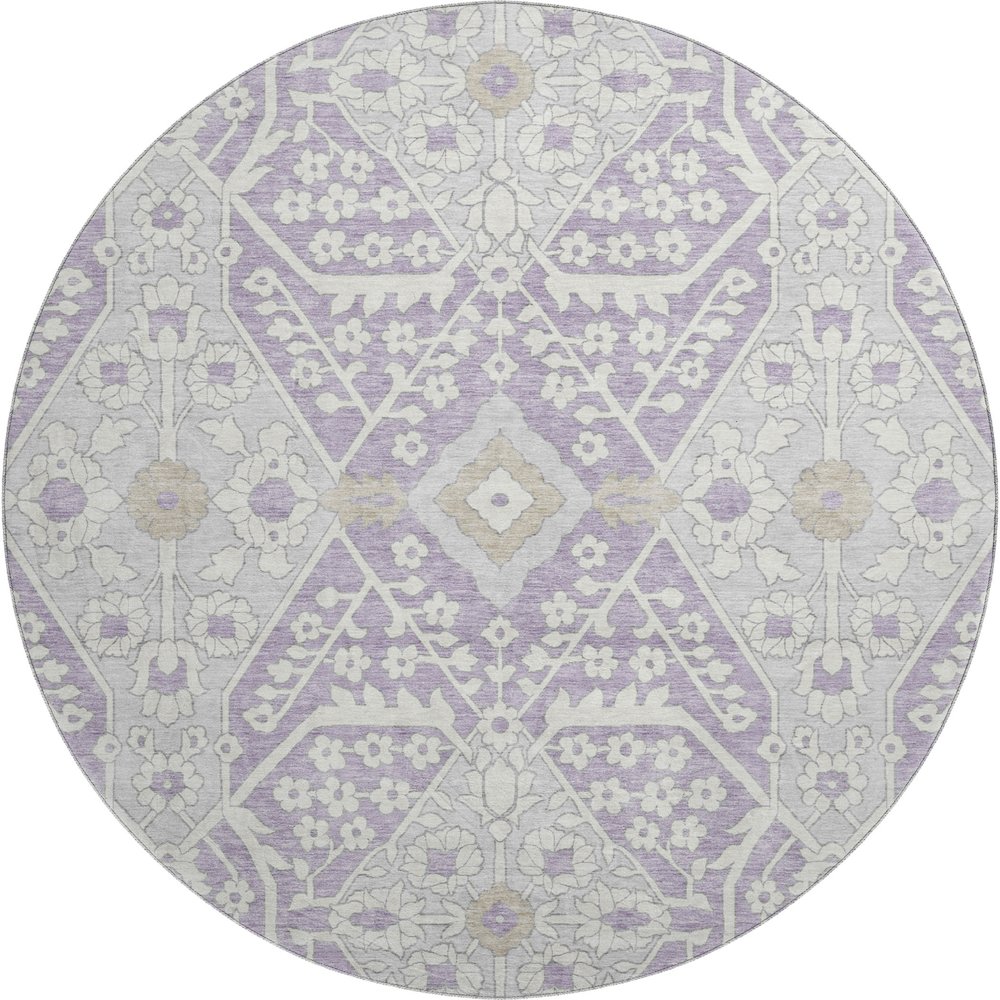 Premium Machine Washable Mayfield AMF863 Lavender 8' x 8' Round Rug. Picture 1