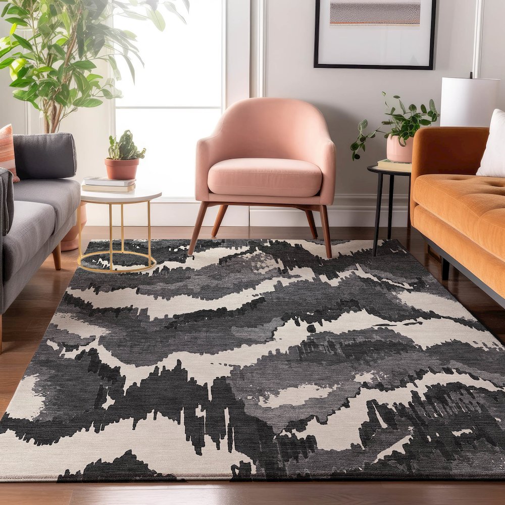 Premium Machine Washable Mayfield AMF865 Black 2'6" x 3'10" Rug. Picture 5