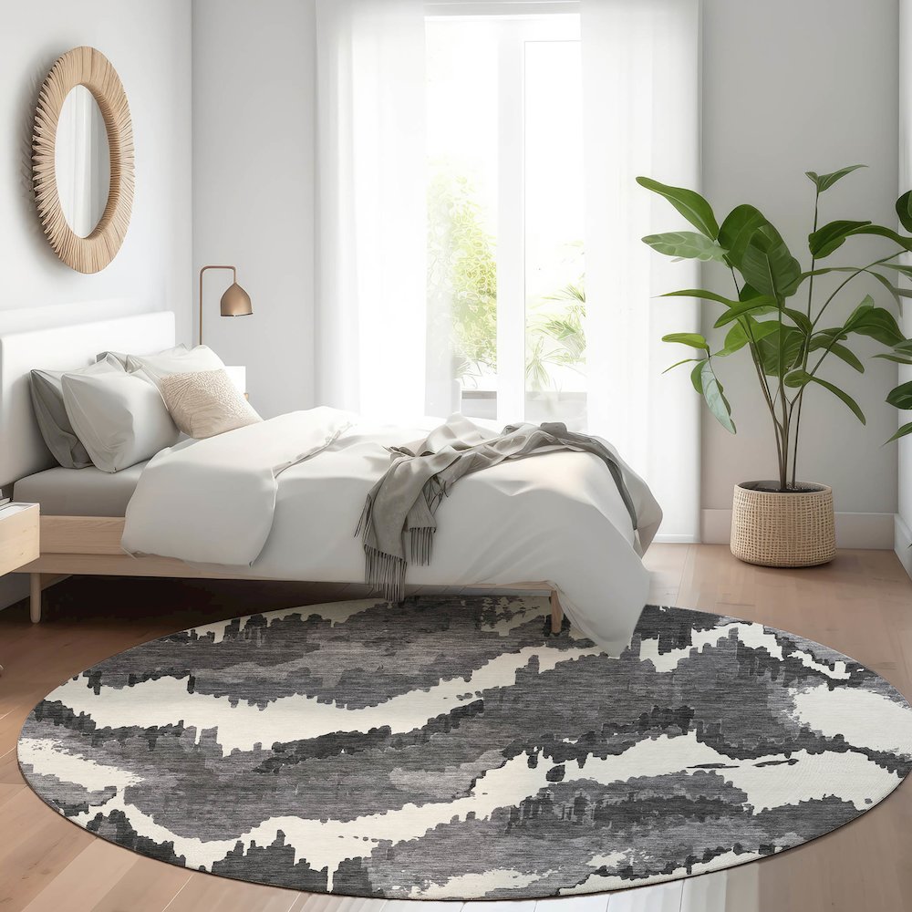 Premium Machine Washable Mayfield AMF865 Black 8' x 8' Round Rug. Picture 5