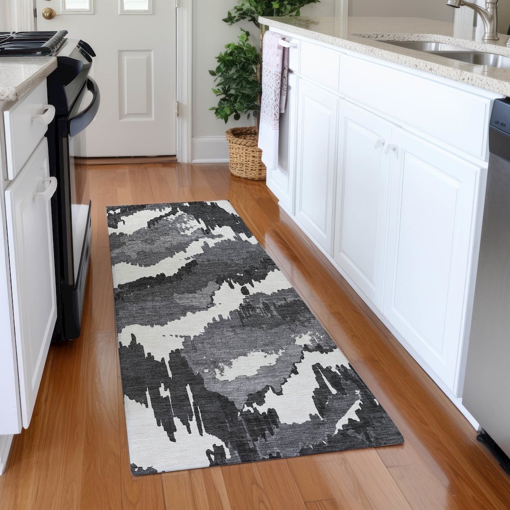 Premium Machine Washable Mayfield AMF865 Black 2'3" x 7'6" Runner Rug. Picture 5