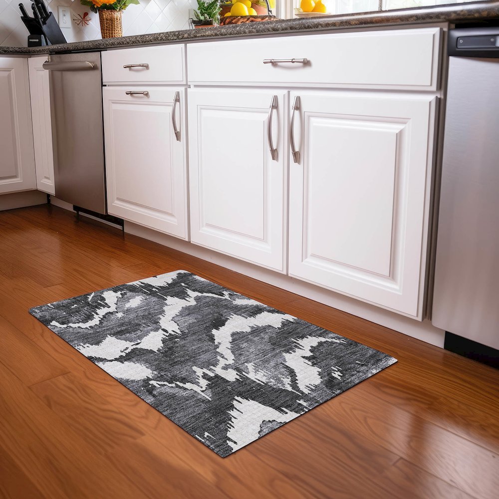 Premium Machine Washable Mayfield AMF865 Black 1'8" x 2'6" Rug. Picture 5
