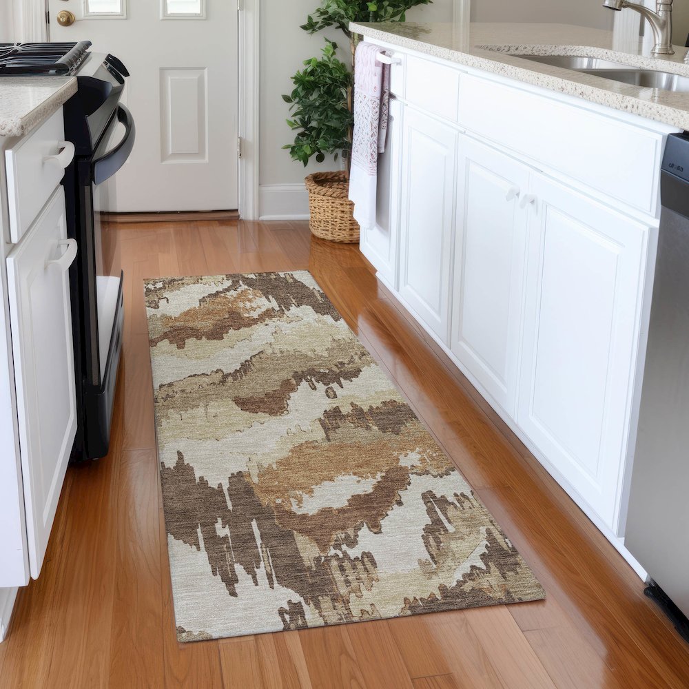 Premium Machine Washable Mayfield AMF865 Chocolate 2'3" x 7'6" Runner Rug. Picture 5