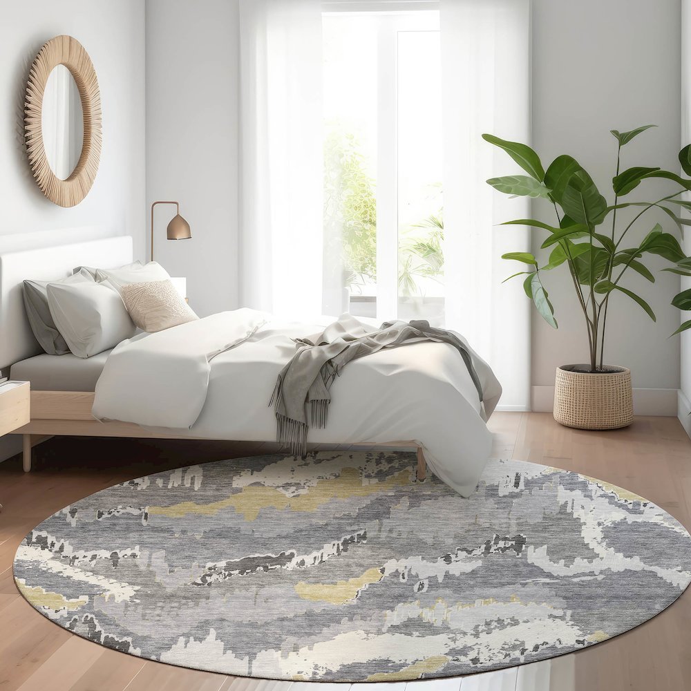 Premium Machine Washable Mayfield AMF865 Gray 8' x 8' Round Rug. Picture 5
