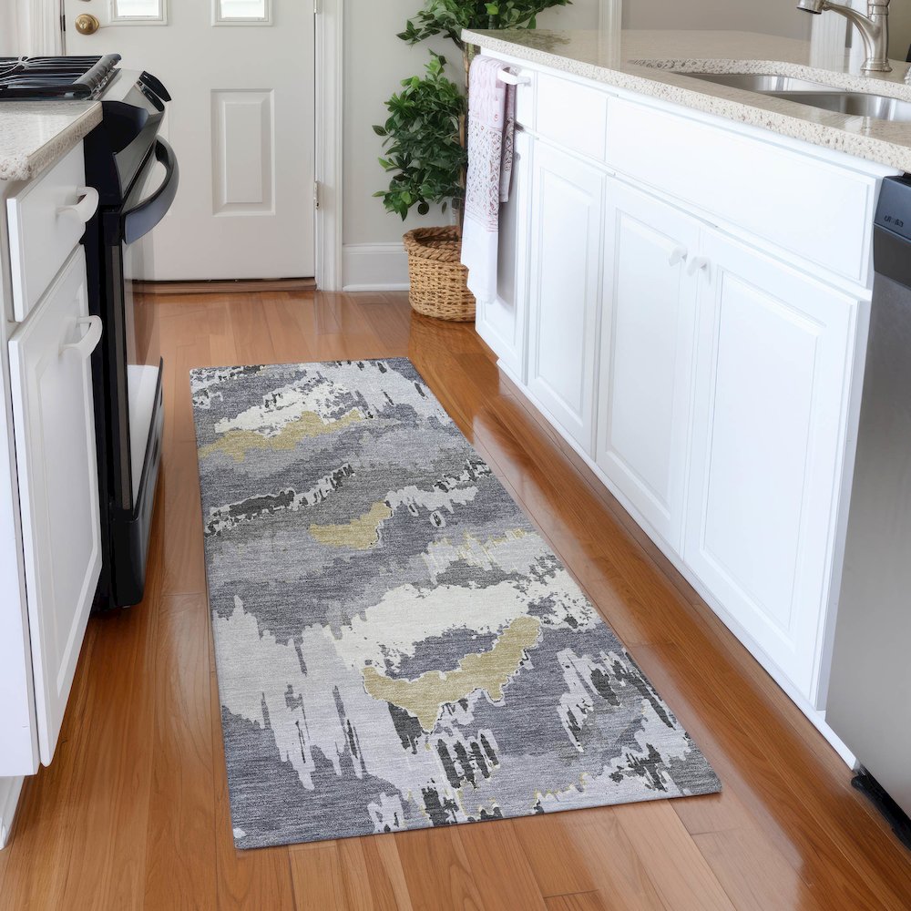 Premium Machine Washable Mayfield AMF865 Gray 2'3" x 7'6" Runner Rug. Picture 5