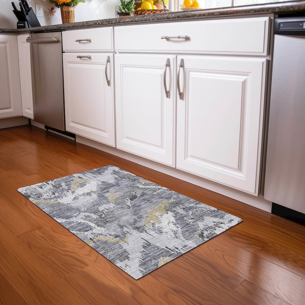 Premium Machine Washable Mayfield AMF865 Gray 1'8" x 2'6" Rug. Picture 5