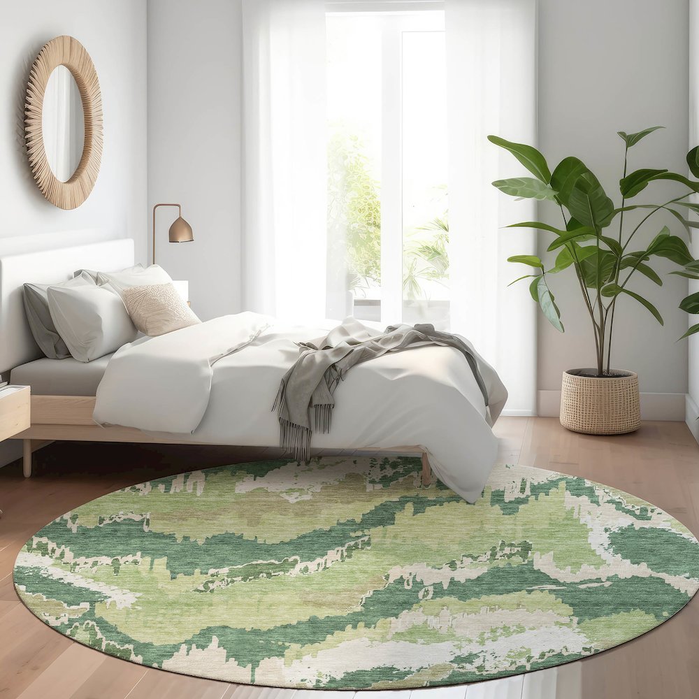 Premium Machine Washable Mayfield AMF865 Green 8' x 8' Round Rug. Picture 5