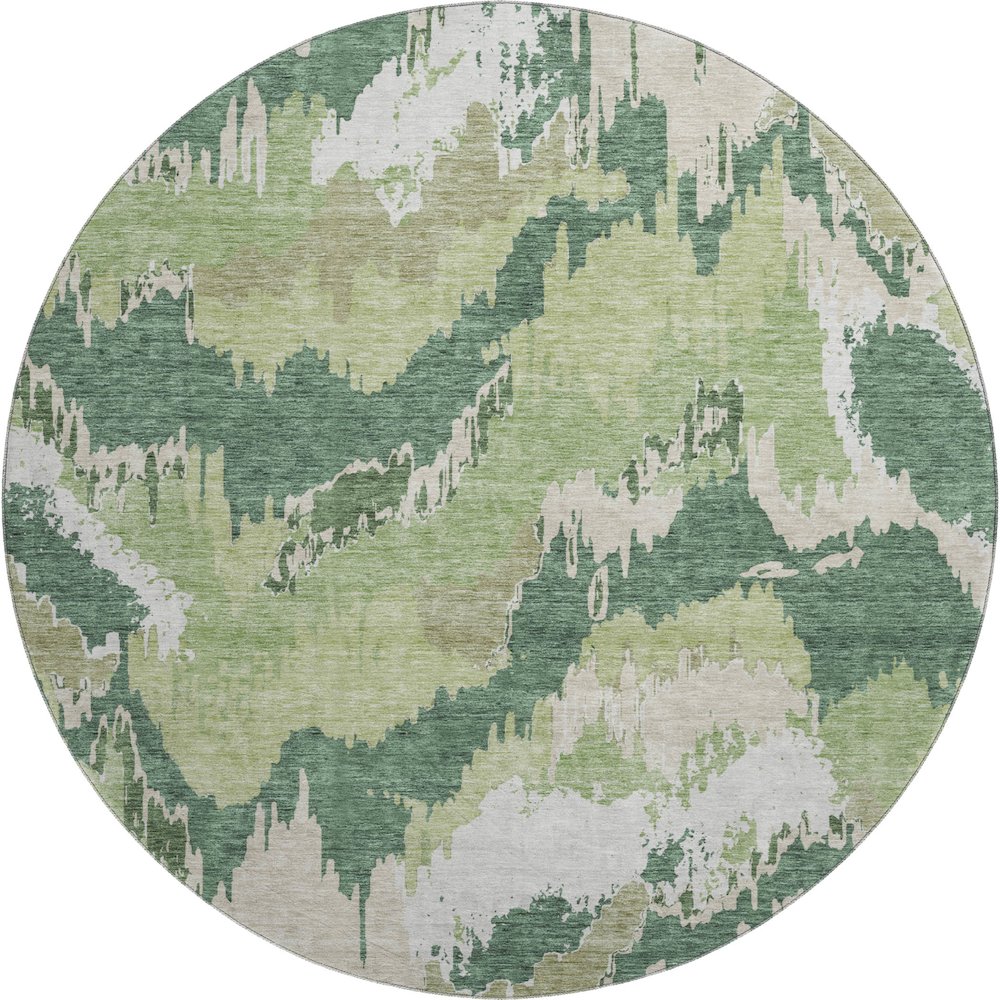 Premium Machine Washable Mayfield AMF865 Green 8' x 8' Round Rug. Picture 1
